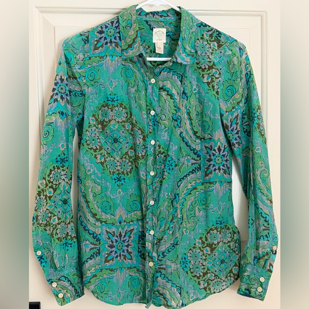J. Crew Green and Blue Patterned Shirt size XSmall-0